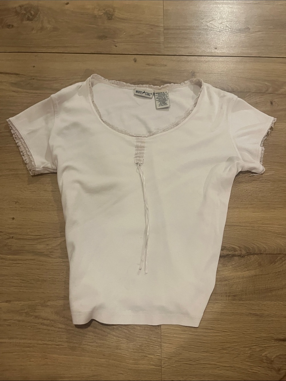 White Stag Pale Pink Short Sleeve Scoop Tie Front Top